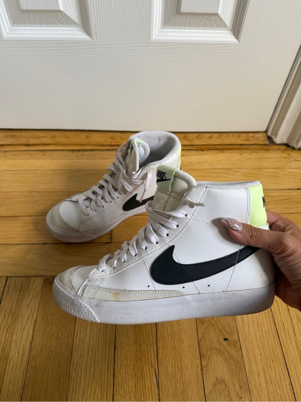 Nike Blazer Mid 77 Vintage White with Black Swoosh & Neon Yellow Heel